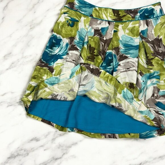 Talbots Silk Skirt Size 12P Petite Green Blue Brown Pleated Side Zipper Lined - Picture 2 of 5